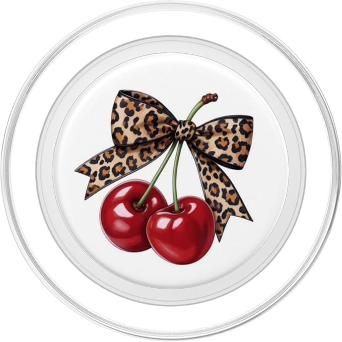 Cherry Leopard Bow Coquette PopSockets PopGrip for MagSafe
