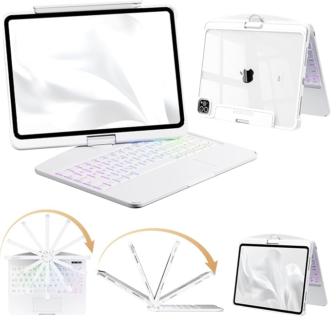 360°Rotation Bluetooth Keyboard Case for iPad 11th Gen（A16）10th 10.9 inch | iPad keyboard case 11/10th generationTouchpadKeyboard Battery Level Visualization360° rotateand 180° flip7-color backlit