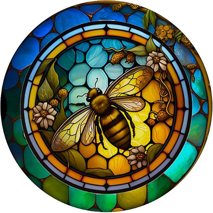 Colorful Bee Honeycomb Flowers Stained Glass Bumble Bees PopSockets Adhesive PopGrip