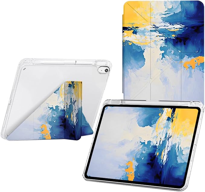 Slim Case for iPad Air 11 M4/M3/M2 &amp 10.9 5th/4th Gen Aqua Blue | Pencil Holder Multi-Angle Y Fold Stand Clear Acrylic Cute Cover Auto Wake-Sleep 2026/2025/2024/2022/2020