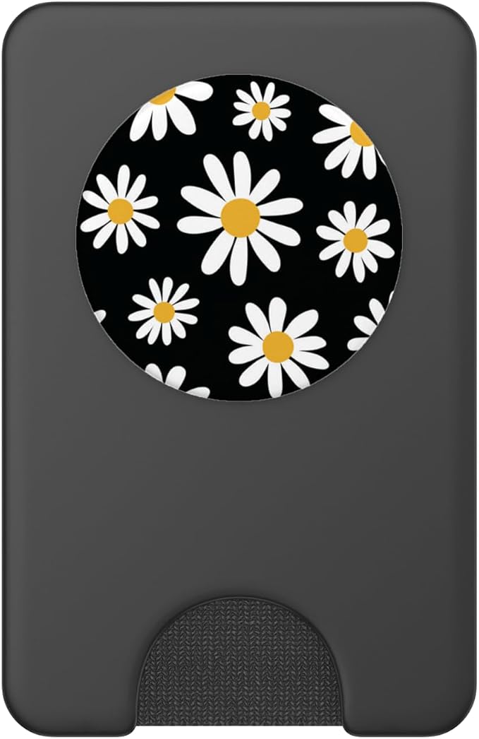 Daisies Floral Retro Pattern Large Scale Daisy on Black PopSockets Adhesive PopGrip