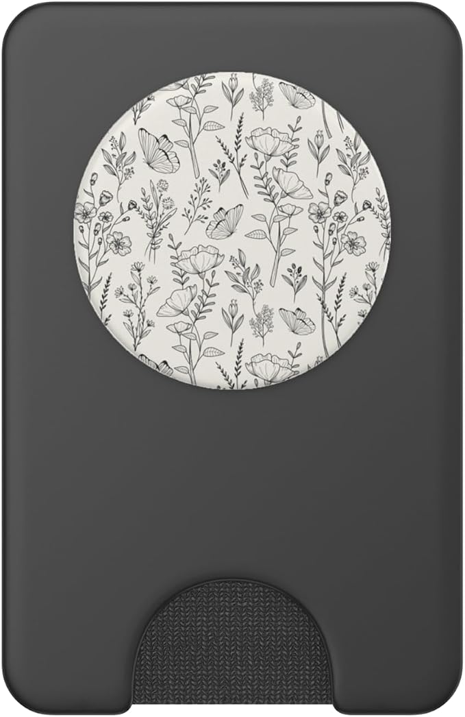 Black &amp Cream Butterfly Meadow Botanical Wildflower Pattern PopSockets Adhesive PopGrip