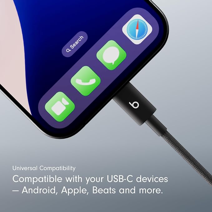 Beats 240W USB-C to USB-C Braided Cable Fast Charging Durable/Tangle Free Compatible with Apple and Android Devices (3 m/10 ft) – Bolt Black