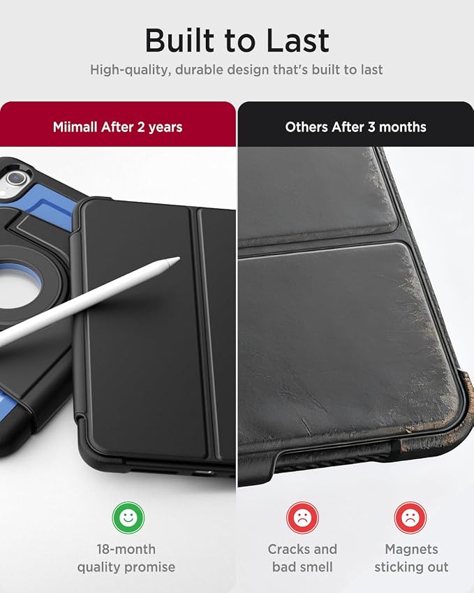 Miimall for iPad mini 7 A17 Pro Case iPad mini 7th/6th Generation Case (2024/2021) with Pencil Holder Powerful Magnetic Attachment Rotation Stand Folio Cover for iPad mini A17 Pro(Black)