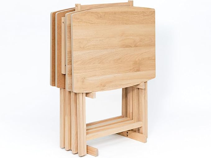 PJ Wood 5 Pack XL Oversize Tray Table for Living Room or Kitchen, Indoor TV Tray for Small Spaces and Family Gatherings, Natural Wood