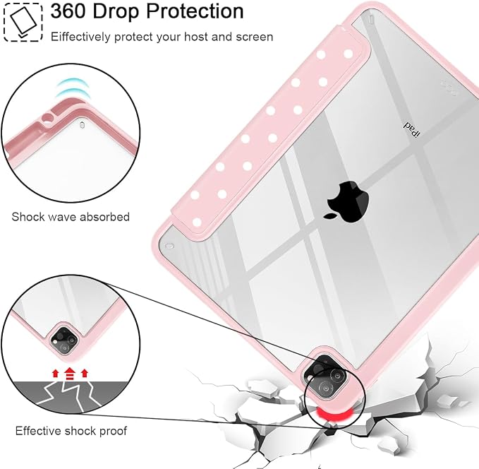 Tuiklol for iPad Pro 11 Inch 4th / 3rd / 2nd / 1st Gen (2022 2021 2020 2018) Case -Built-in Pencil Holder Shockproof Cover Clear Transparent Back Shell with Auto Wake/Sleep Black Flower