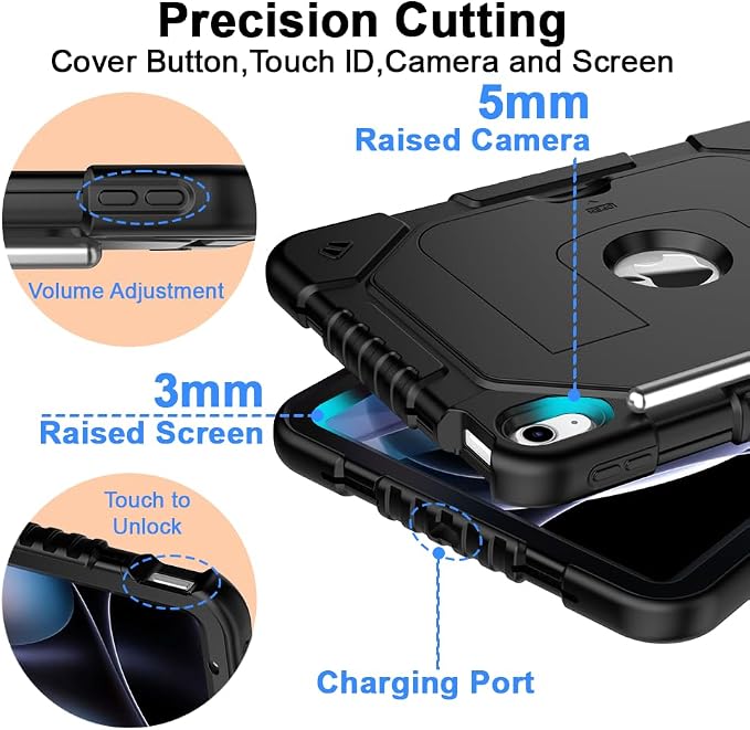 Dteck for Apple iPad 11 inch (A16 11th Gen) iPad 10.9 inch (10th Gen) Slim Clear Case with Kickstand Pencil Holder Reinforced Shockproof Corners Soft TPU Lightweight Protective Cover Transparent
