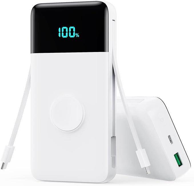 Portable Charger 40800mAh for iPhone with 2 Built-in Cable and iWatch Charger, 5-in-1 25W PD Fast Charging USB C Power Bank,QC4.0 LED Display Battery Pack for iPhone 16/15/14/13/12,Android,Apple Watch