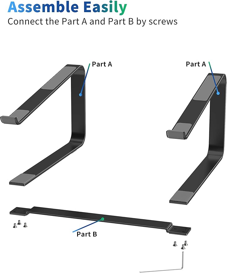 SOUNDANCE Laptop Stand for Desk, Metal Computer Riser, Heavy Stable PC Holder, Ergonomic Laptops Elevator for 12 to 17.3 Inches Notebook Computer, Black