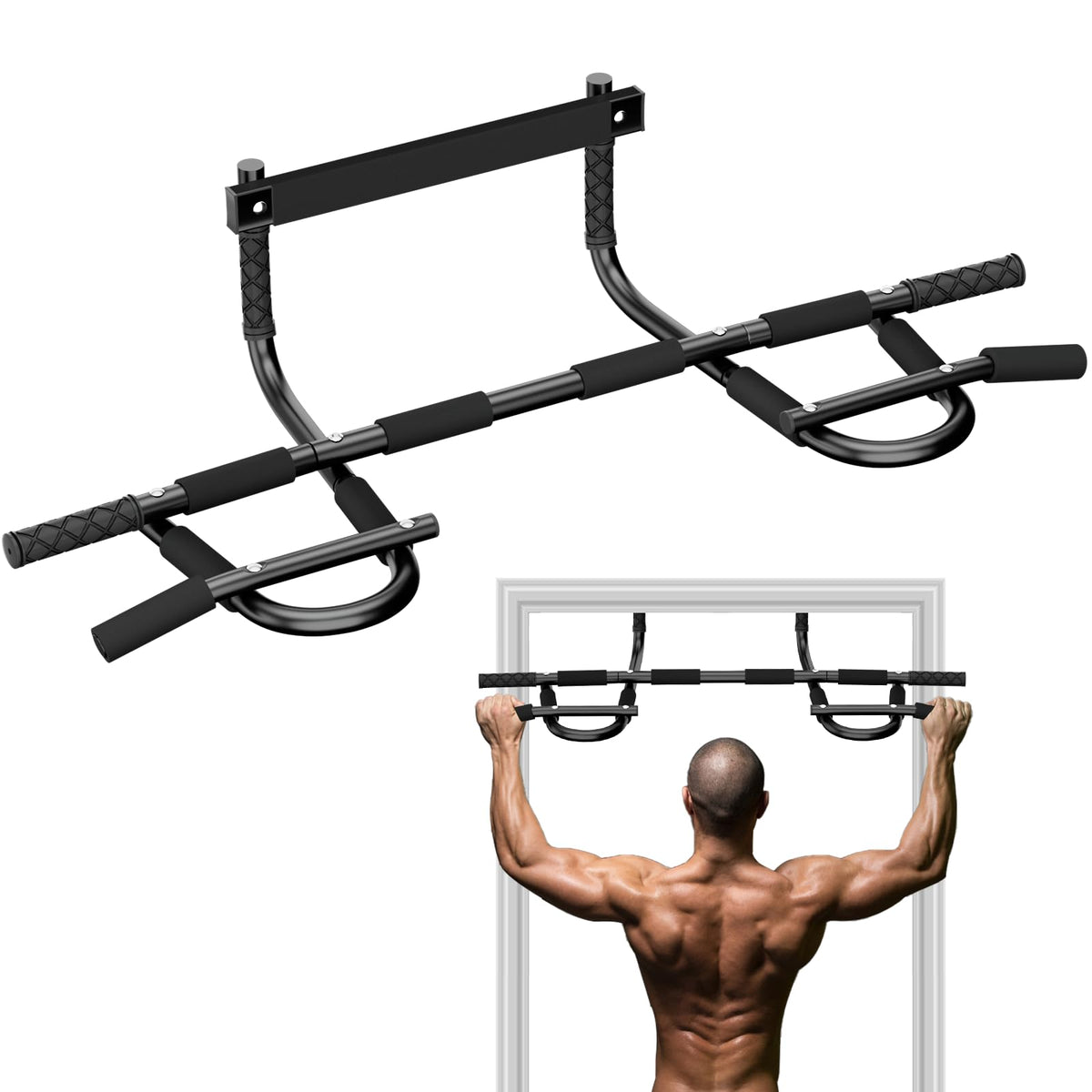 Multi Grip Pull Up Bar for Strength Training - Door Frame Wide Pull-up Bar, Chin Up Bar for Exercise, Door Workout Bar with Foam Grips