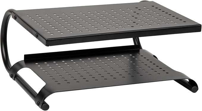 Mind Reader Monitor Stand, Ventilated Laptop Riser, Desktop Organizer, Storage, Office, Metal, 14"L x 12.5"W x 6"H, Black