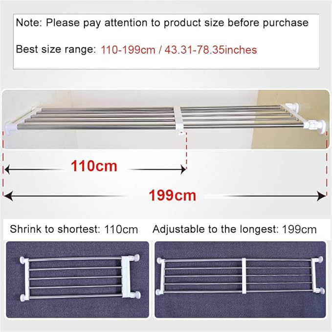 BAOYOUNI Adjustable Closet Tension Shelf Rod Expandable Clothes Hanging Rail Pole Dividers Wardrobe Space Saving Storage Organizer Ivory, 46.85-75 Inches
