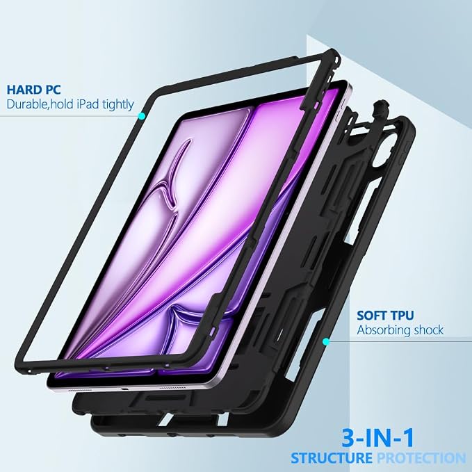 Puxicu Case for iPad 6th / 5th Generation (2018 2017 Model 9.7 Inch) Heavy Duty Rugged Protective Cover for iPad 9.7 Black