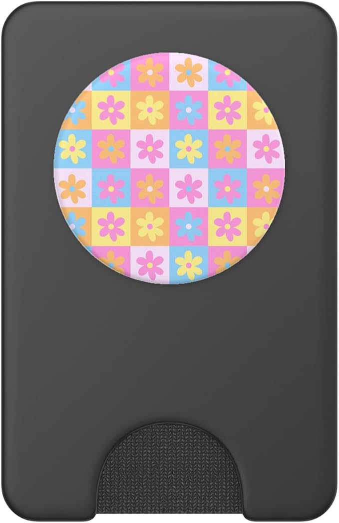 Aesthetic Checker Retro Groovy Flowers in Cream Peach colors PopSockets Adhesive PopGrip