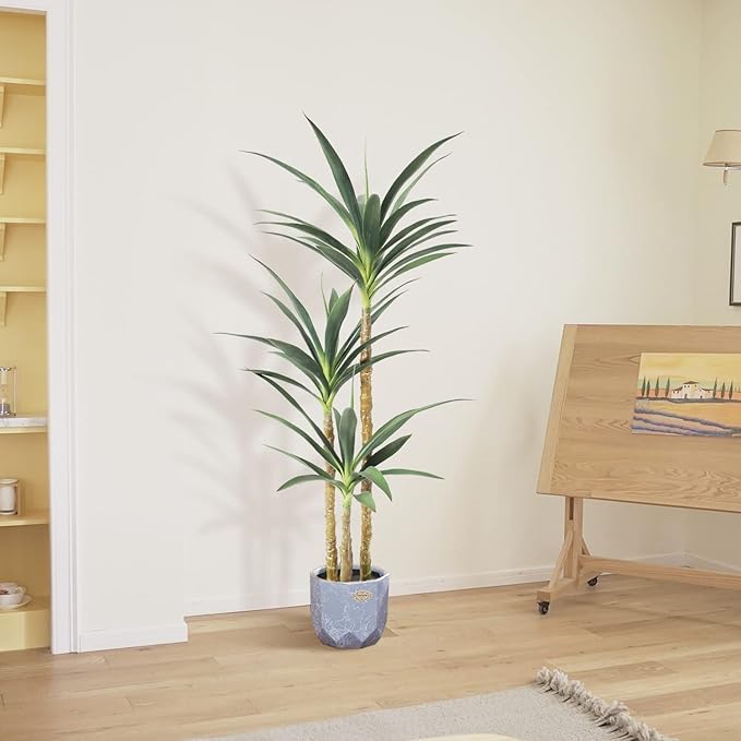 Artificial Tree 4.7Ft Faux Agave Plant with 3 Heads in Plastic Pot Fake Tree for Home Decor Indoor or Outdoor Office Decoration Housewarming Gift(4.7 Feet-1 Pack)