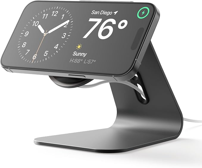 elago MS4 Charging Stand for MagSafe Charger | Aluminum Stand for iPhone Series Designed for iOS17 Standby Mode (Cable Not Included) (Black)