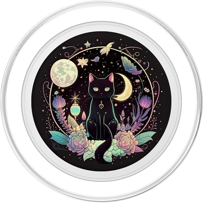 Moon Phases Crystal Witchy Cute Black Cat Kawaii Pastel Goth PopSockets Adhesive PopGrip