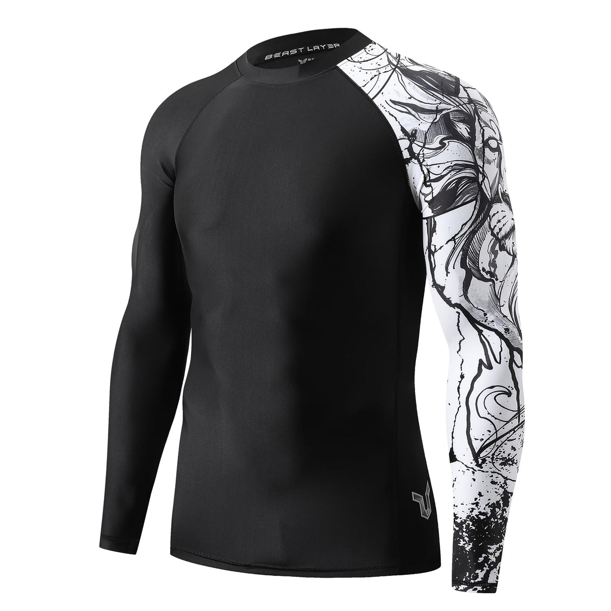 ADOREISM Long Sleeve Rash Guard for Men UPF 50+ Quick-Dry Compression Swim Shirt (Black Lion, 2XL)