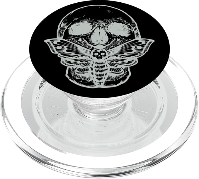 Wicca Pagan Symbol White Skull Moth Occult Gift Black Base PopSockets Adhesive PopGrip