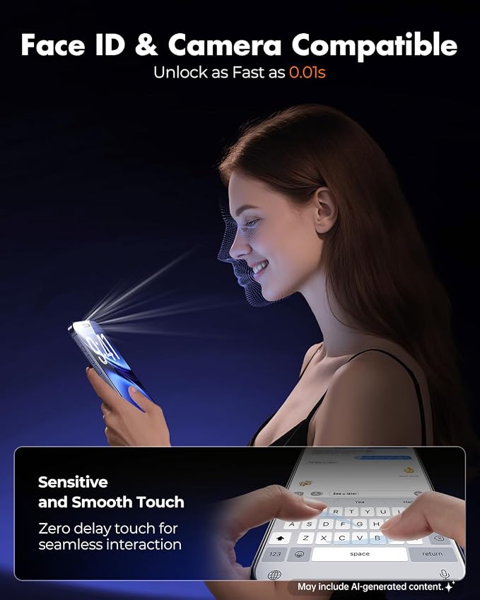 UNBREAKcable iPhone 17 Screen Protector [3-Pack] Tempered Glass with Auto-Align Tech for Easy Install 9H+ Hardness Anti-Fingerprint Ultra-Clear Full-Coverage Protection 6.3-Inch