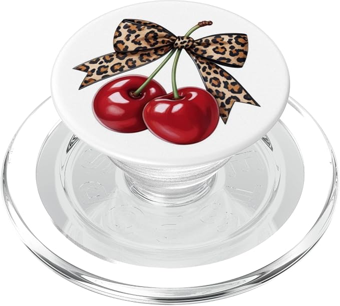 Cherry Leopard Bow Coquette PopSockets PopGrip for MagSafe