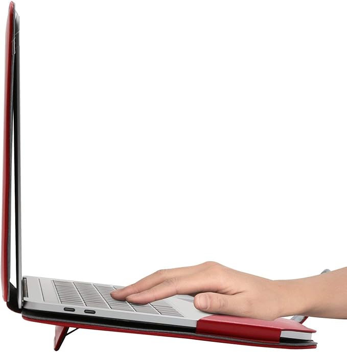 MOSISO Case Compatible with MacBook Air 13.6 inch M4 M3 M2 2025-2022 /Air 13 M1 2022-2018 /Pro 13 inch M2 M1 2025-2016, PU Leather Portfolio Protective Stand Cover, Red