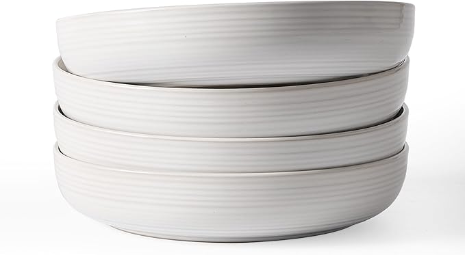 famiware Milkyway 33 oz Bowl Set, Pasta Bowls Set of 4, Salad Bowls, Double Reactive Glaze, Sturdy & Stackable, Ideal for Housewarming, Festivals, White Thread
