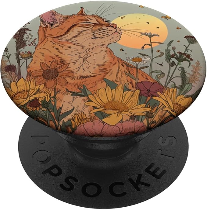 Orange Tabby Cat Orange Cat Flower Floral PopSockets Adhesive PopGrip