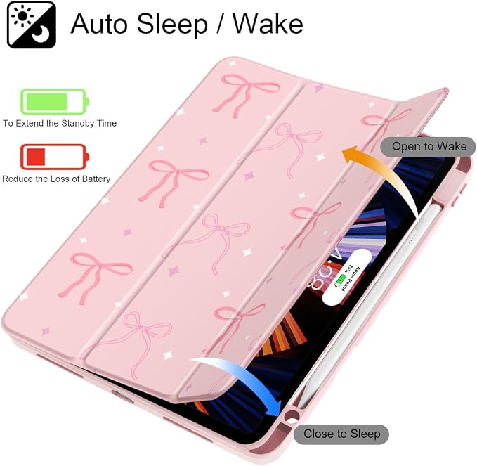 Tuiklol for iPad Pro 11 Inch 4th / 3rd / 2nd / 1st Gen (2022 2021 2020 2018) Case -Built-in Pencil Holder Shockproof Cover Clear Transparent Back Shell with Auto Wake/Sleep Black Flower