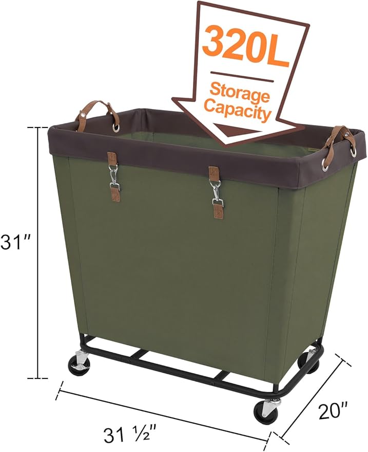 StorageWorks 320L Laundry Basket with Wheels, Extra Large Rolling Hampers for Clothing Organizer, Dirty Clothes Basket for Hote, Home, Closet, Dorm, Green