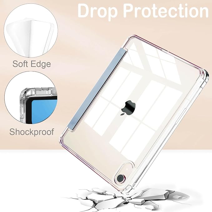 Feams Case for iPad mini 7 A17 Pro 2024/iPad Mini 6 2021 Slim Lightweight Trifold iPad mini 7 A17 Pro Case 8.3 Inch 2024 Clear Back Cover with Pencil Holder &amp Auto Sleep Blue Bow