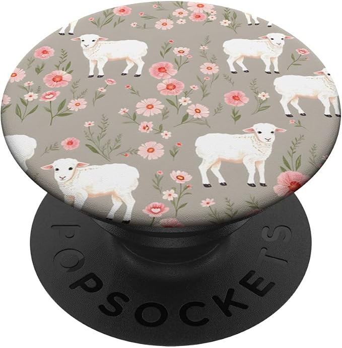 Cute Lamb Floral Meadow Spring Animal Botanical Design PopSockets Adhesive PopGrip