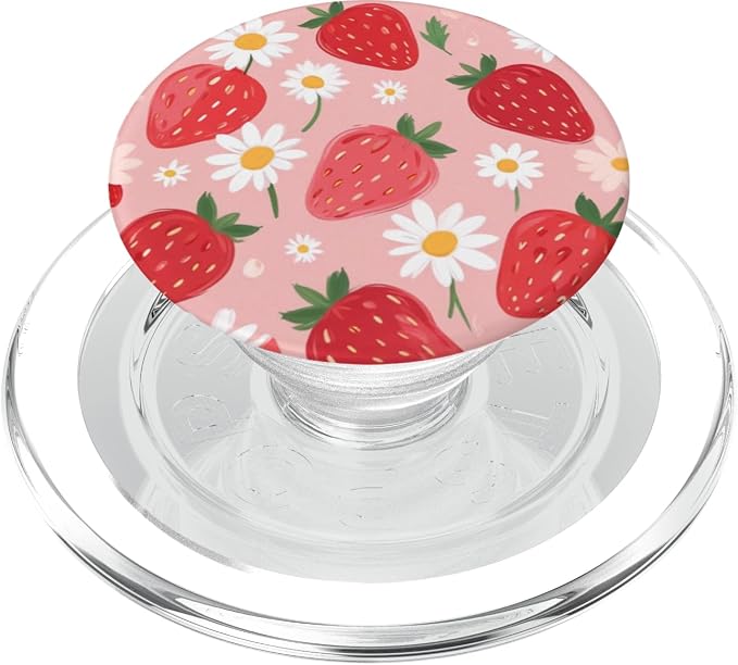Pink Strawberry Daisy Pattern PopSockets PopGrip for MagSafe