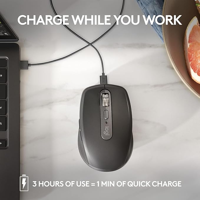 Logitech MX Anywhere 3S Compact Wireless Mouse, Fast Scrolling, 8K DPI Any-Surface Tracking, Quiet Clicks, Programmable Buttons, USB C, Bluetooth, Windows PC, Linux, Chrome, Mac - Black (Renewed)