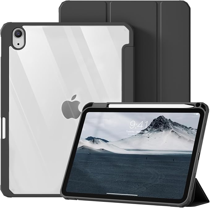 Clear Case for iPad Air 11 Inch M4 2026/M3 2025/M2 2024 Black | for iPad Air 5th/4th Generation 10.9 Inch 2022/2020 Clear Hard Back Tablet Cover with Pencil Holder Slim Auto Wake/Sleep