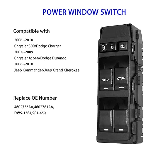 Left Front Driver Side Power Window Switch Compatible with 2006-2010 Jeep Grand Cherokee & Dodge Charger & Chrysler 300, 2007-2009 Chrysler Aspen&Dodge Durango, Replacement for 4602736AA 4602781AA