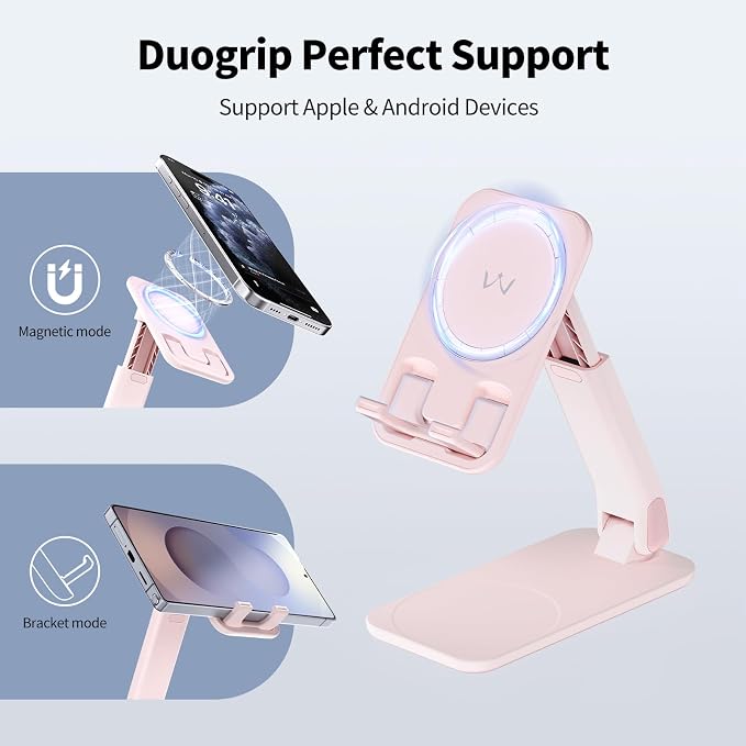 iWALK Magnetic Cell Phone Stand for Desk Angle and Height Adjustable Mobile Phone Holder Foldable Magnet Stand for iPhone 17 16 15 14 13 12 Pro Max and iPad Cell Phone Holder for Samsung Black