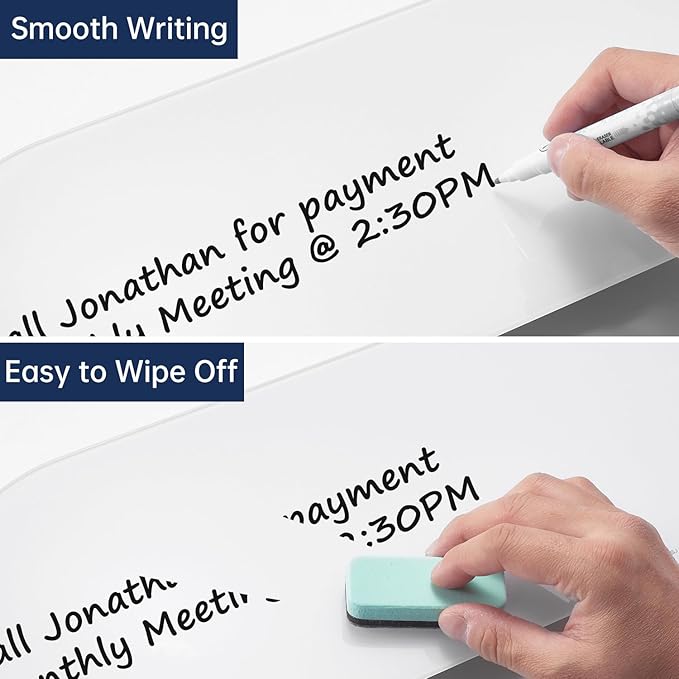 TSJ OFFICE Glass Desktop Whiteboard - 17 X 7 Inches Small Dry Erase Board with Warm White Light, Glass White Board Surface Notepad with 1 Drawer, Desk Organizers for Office, Home, School Supplies