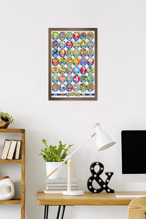 Pokémon: All-Time Favorites - Grid Wall Poster, 22.4L" x 14.7W", Bronze Framed Version