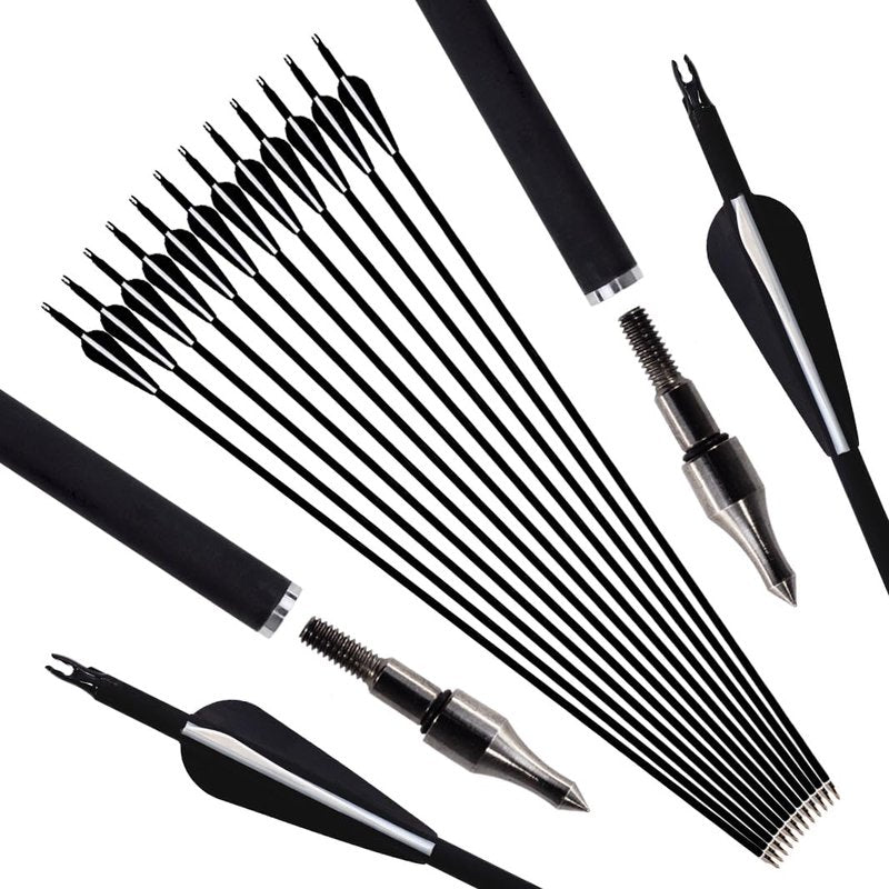 Luoyer 12Pcs Archery Hunting Arrows for Compound Bow Recurve Bow with Removable Tips Adjustable Nocks for Adults Hunting Targeting 30inch (Black Vanes)