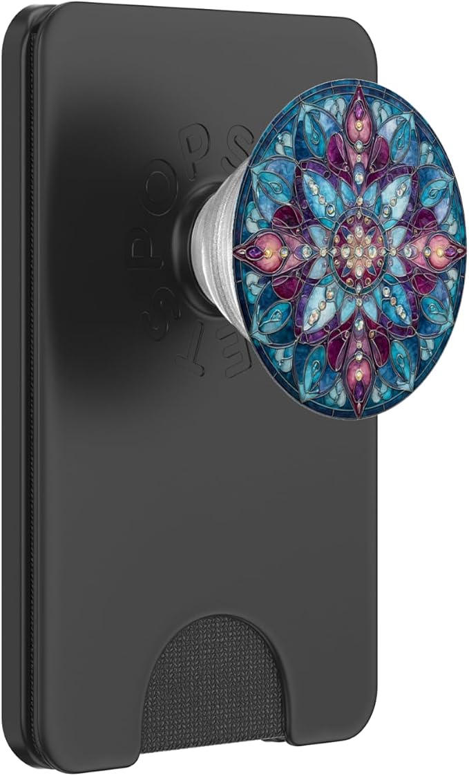 Stained Glass Style Blue Floral Mandala Bohemian Aesthetic PopSockets PopGrip for MagSafe
