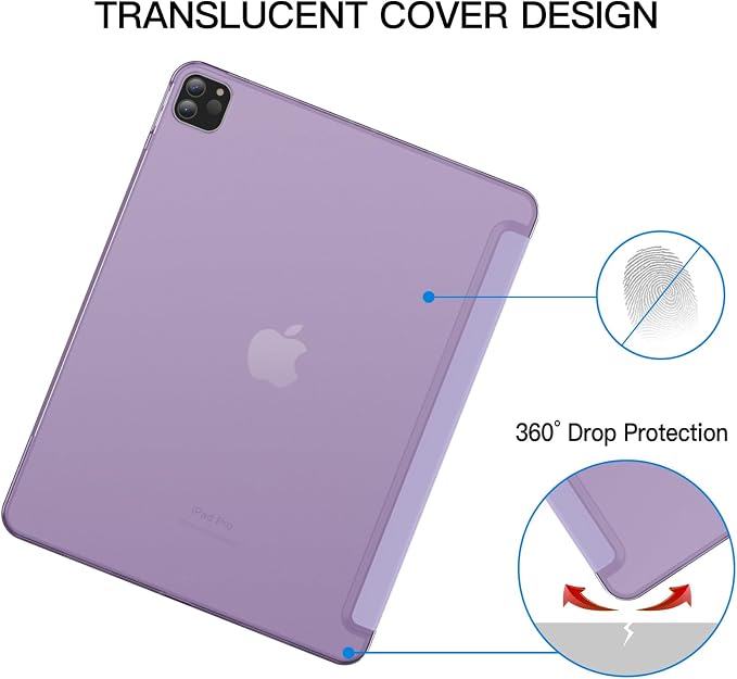 JETech Case Cover for iPad Pro 12.9 6th/5th Gen (2022/2021) Black | Slim Translucent Back Design Tri-Fold Stand Auto Wake/Sleep Lightweight Shockproof Protection