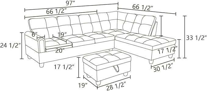 Large Storage Ottoman Sectional Sofa, L-Shaped Couch with Reversible Chaise, Space Saving Design, Gray Fabric with Accent Pillows. (Gray)