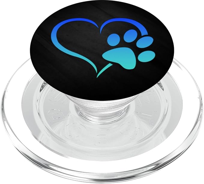 Turquoise Teal Blue Color Dog Paw Print Heart On a Black PopSockets Adhesive PopGrip