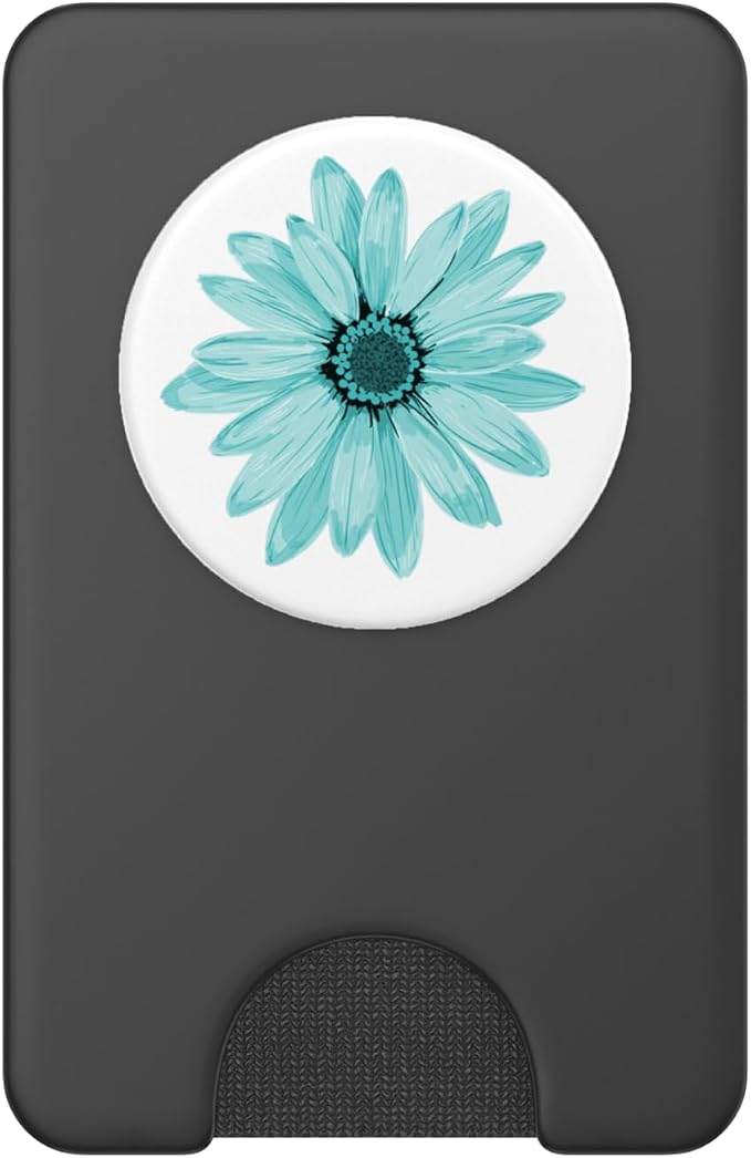 Floral Cell Phone Holder Pop Up Phone Grip White Teal Flower PopSockets Adhesive PopGrip