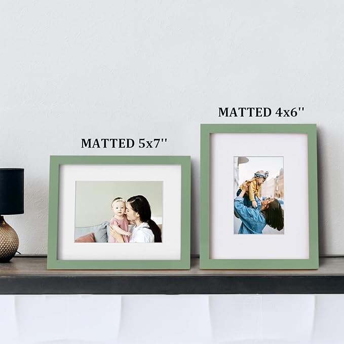 Egofine 8x10 Picture Frame Made of Solid Wood Covered by Plexiglass, Display Pictures 4x6/5x7 with Mat or 8x10 Without Mat for Table Top Display and Wall Mounting Photo Frame, Green