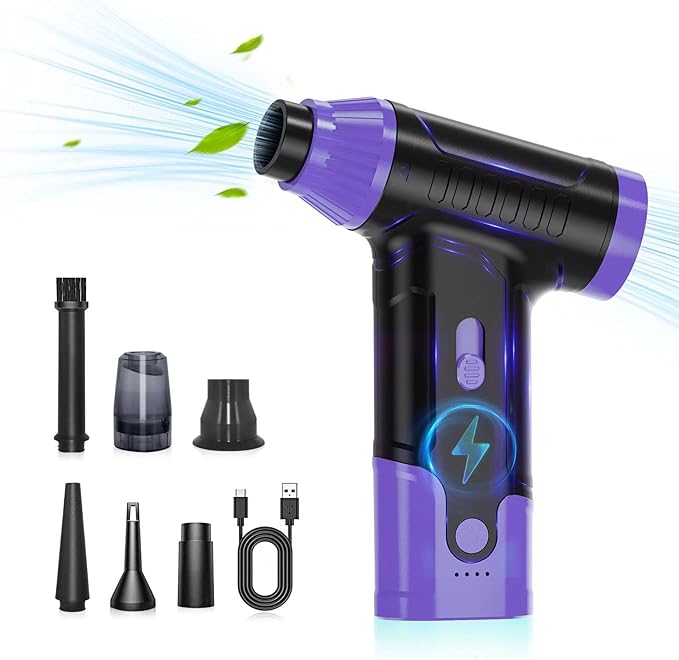Compressed Air Duster Keyboard Cleaner - Electric Air Blower Cleaning Kit 150,000 RPM Mini Duster Spray for Dusting PC, Car, and Vacuum (Purple)