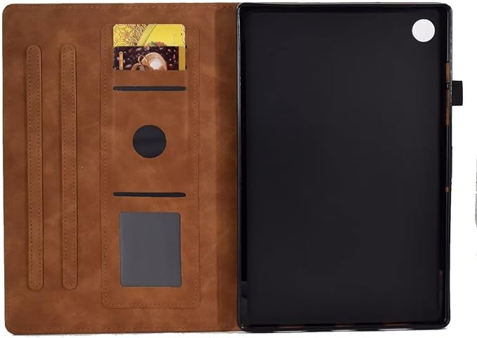 Case for Samsung Galaxy Tab A9 8.7 Inch 2023 (SM-X110/X115/X117) Suede Embossed Flower Flip Stand Protective Shell with Pen Holder &amp Card Slot No Smart Auto Wake/Sleep Function Brown