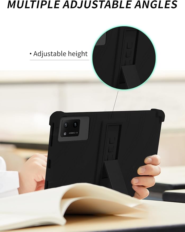 Case for DigiLand-S10 10.1 Android 14 Tablets，WUNIAK Shock Proof Lightweight Stand Rubber Shell Protective CoverKids Friendly Soft Silicone Adjustable Stand CoverBlack