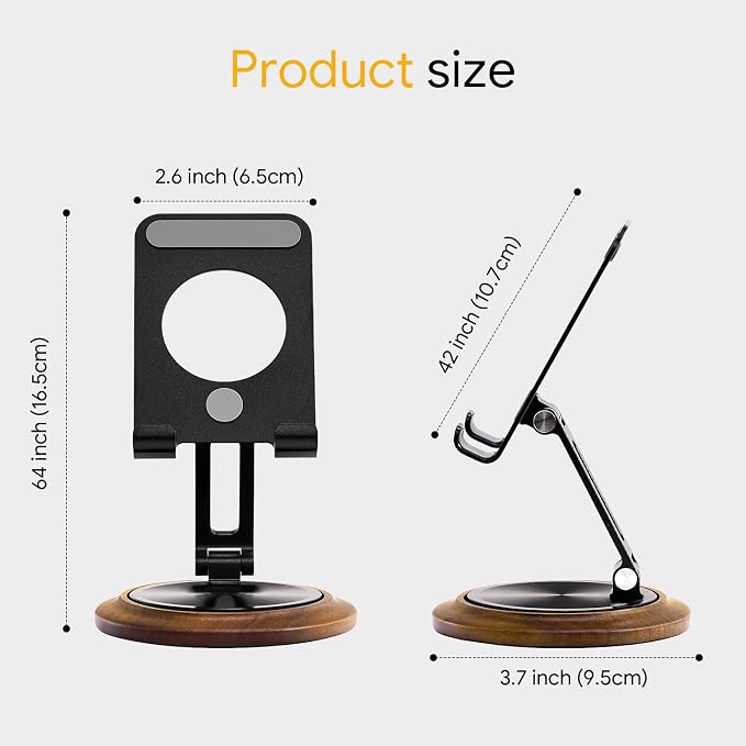 Dual Folding Phone Desk Stand Wood Black | Adjustable Foldable Beside Phone Holder